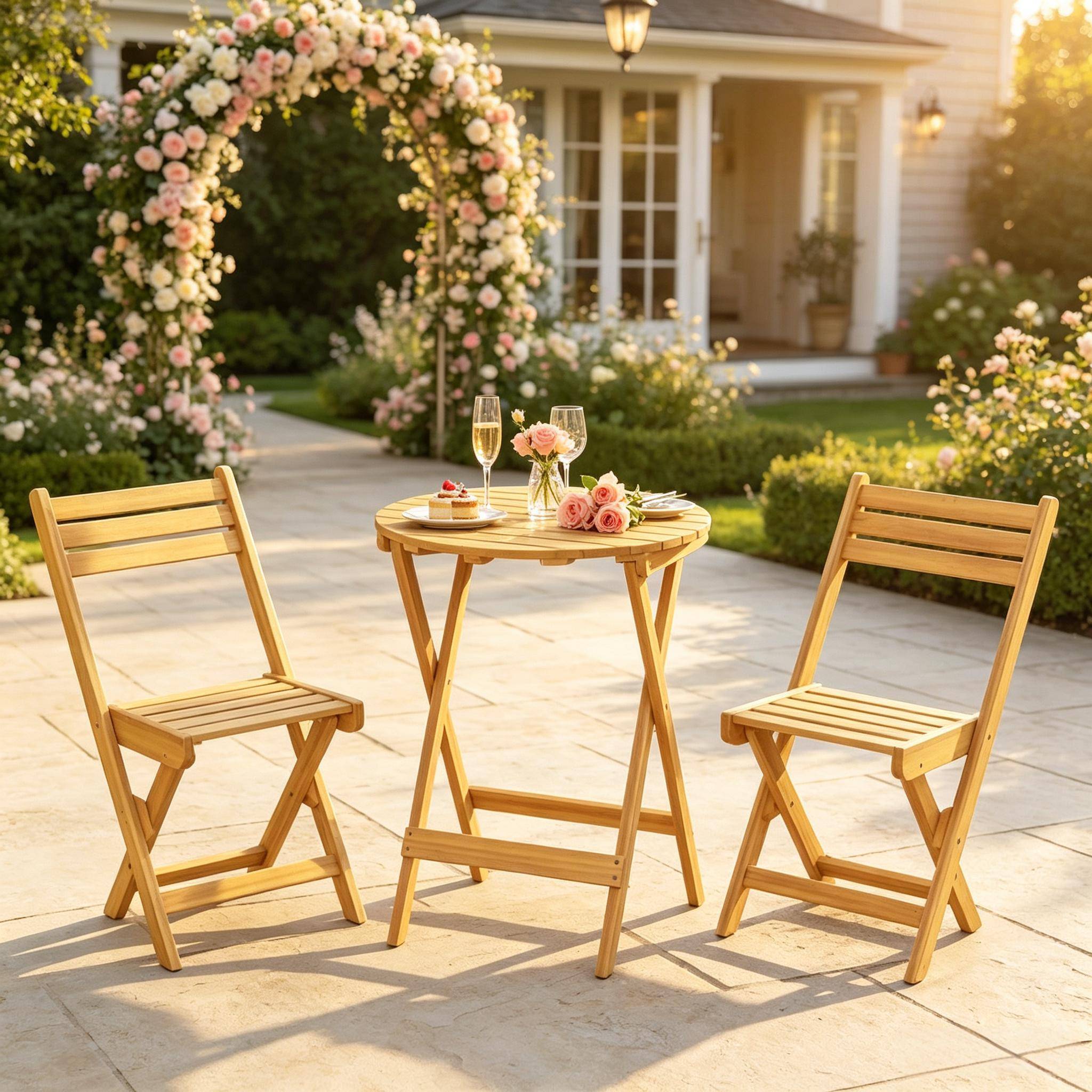 ComfortXL - Salon de jardin bistrot pliant acacia naturel table 60 cm 2 chaises balcon - ComfortXL Outdoor Living - Image 1