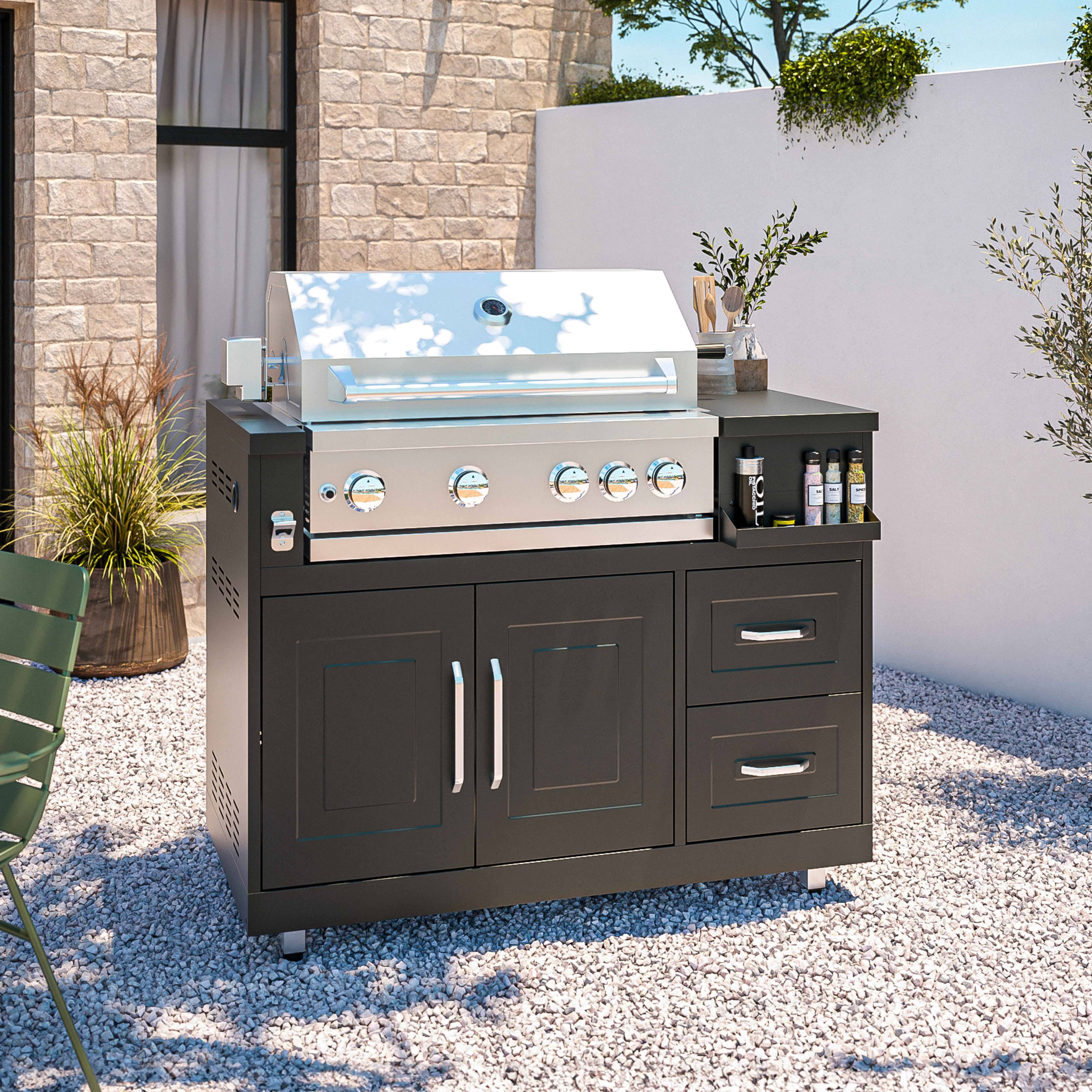 Oviala - Cuisine d'extérieur angle 6 éléments dont 3 modules de cuisson/évier Memphis - Oviala - Image 4