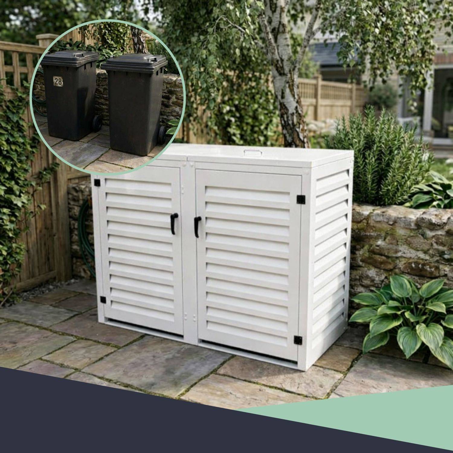 Cache Poubelle Extérieur Double en Aluminium thermolaqué - Abri pour 2 conteneurs 240 Litres – Blanc RAL 9010 - Image 6