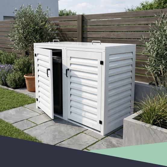 Cache Poubelle Extérieur Double en Aluminium thermolaqué - Abri pour 2 conteneurs 240 Litres – Blanc RAL 9010 - Image 8
