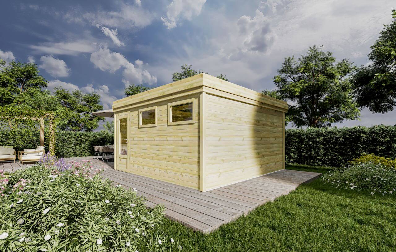 ABRI DE JARDIN bois  autoclave 27mm - 4,34x4,34m / 19m2 - Bac acier - Plancher bois - Image 2
