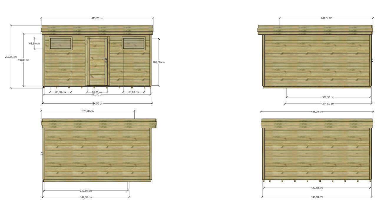 ABRI DE JARDIN bois  autoclave 27mm - 4,34x4,34m / 19m2 - Bac acier - Plancher bois - Image 4