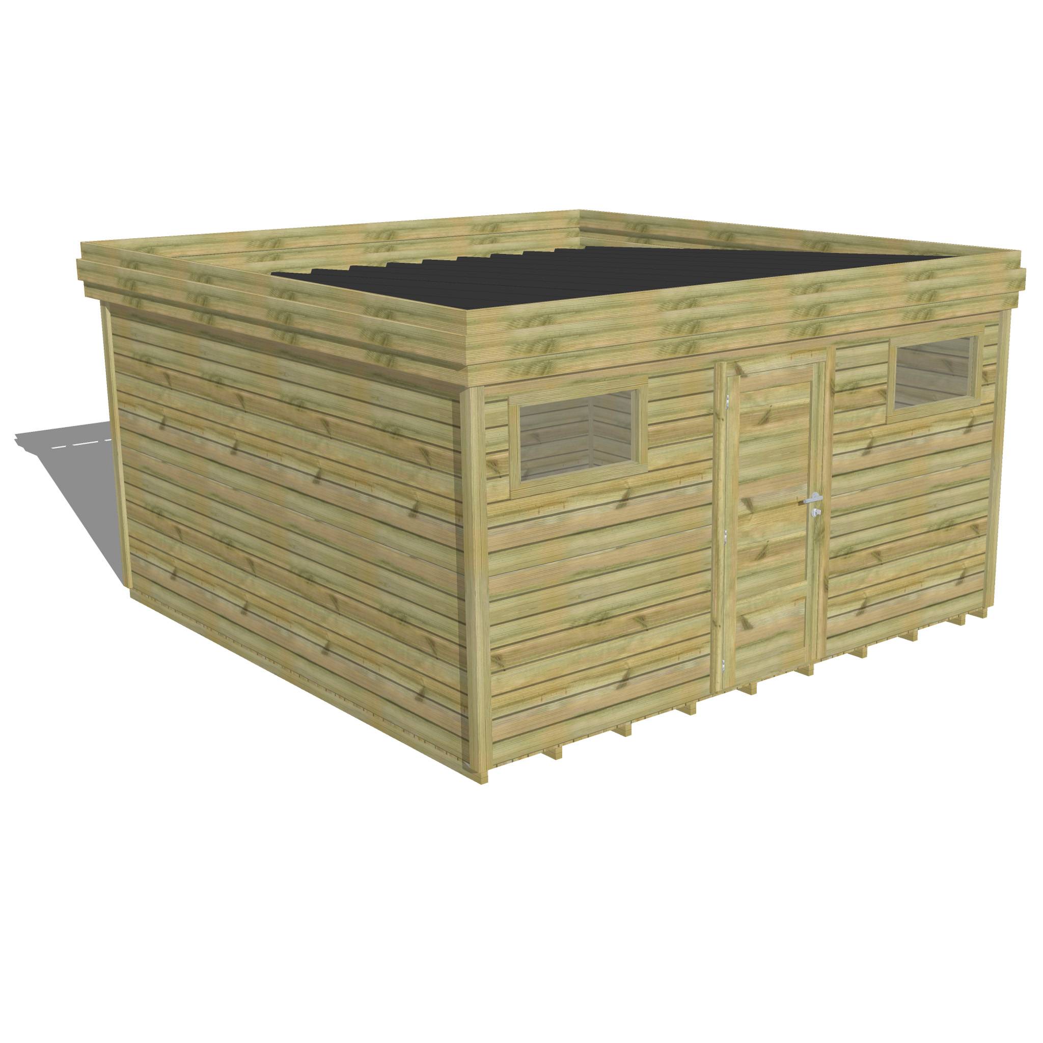 ABRI DE JARDIN bois  autoclave 27mm - 4,34x4,34m / 19m2 - Bac acier - Plancher bois - Image 1