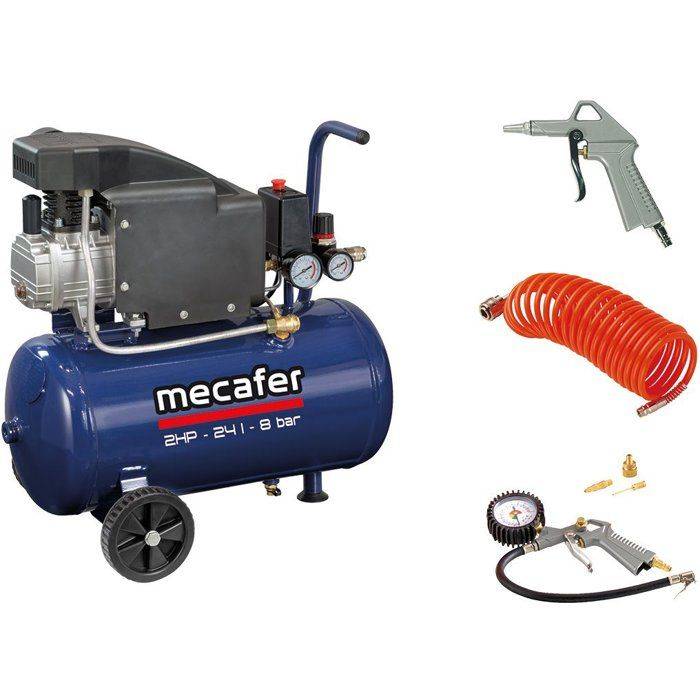 Mecafer - Compresseur lubrifié horizontal 24 L, 2 HP, 8 bar, kit accessoires - MECAFER - Image 1