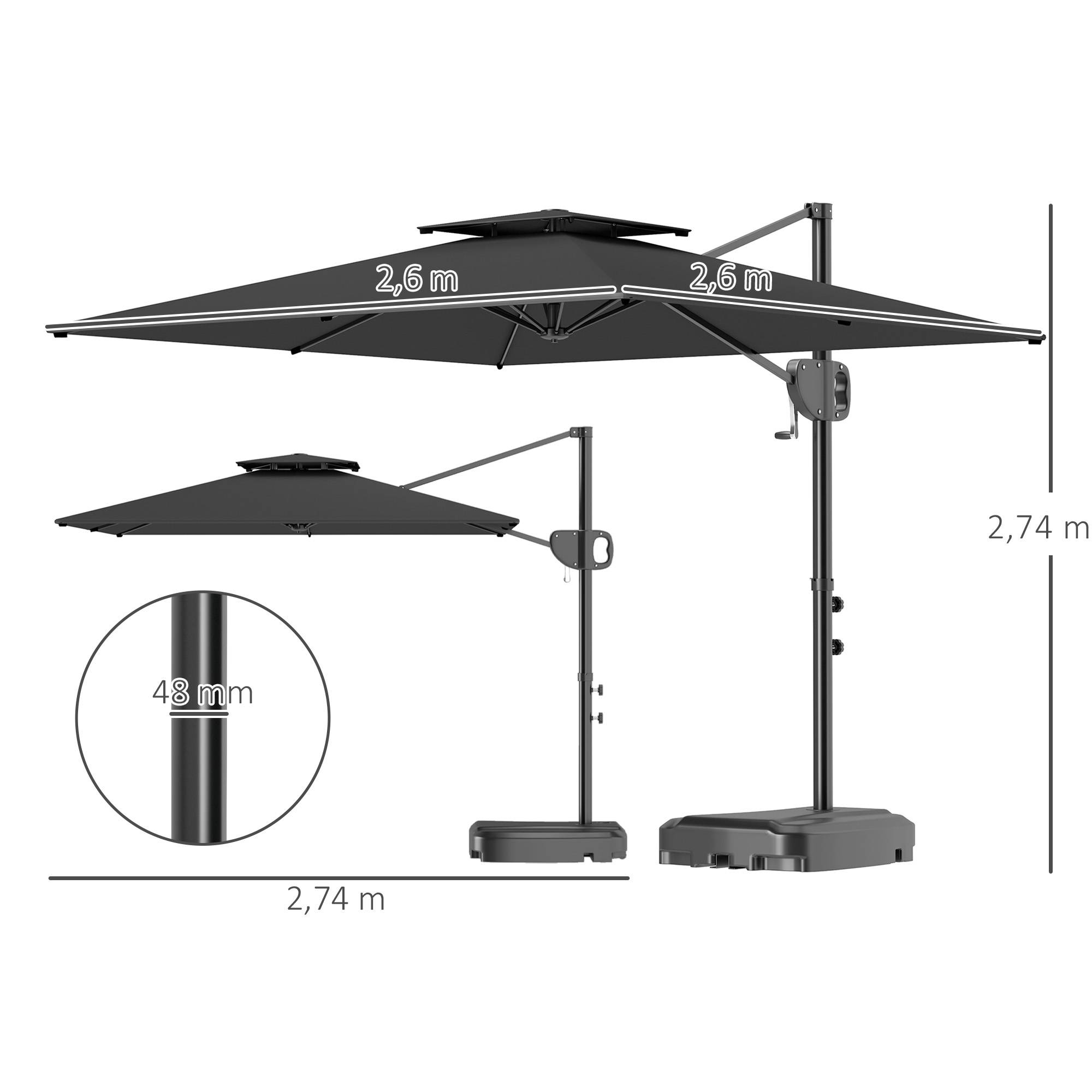 Parasol déporté carré 2,5 x 2,5 m, parasol de jardin extérieur - Polyester Gris foncé fr302 - Image 5