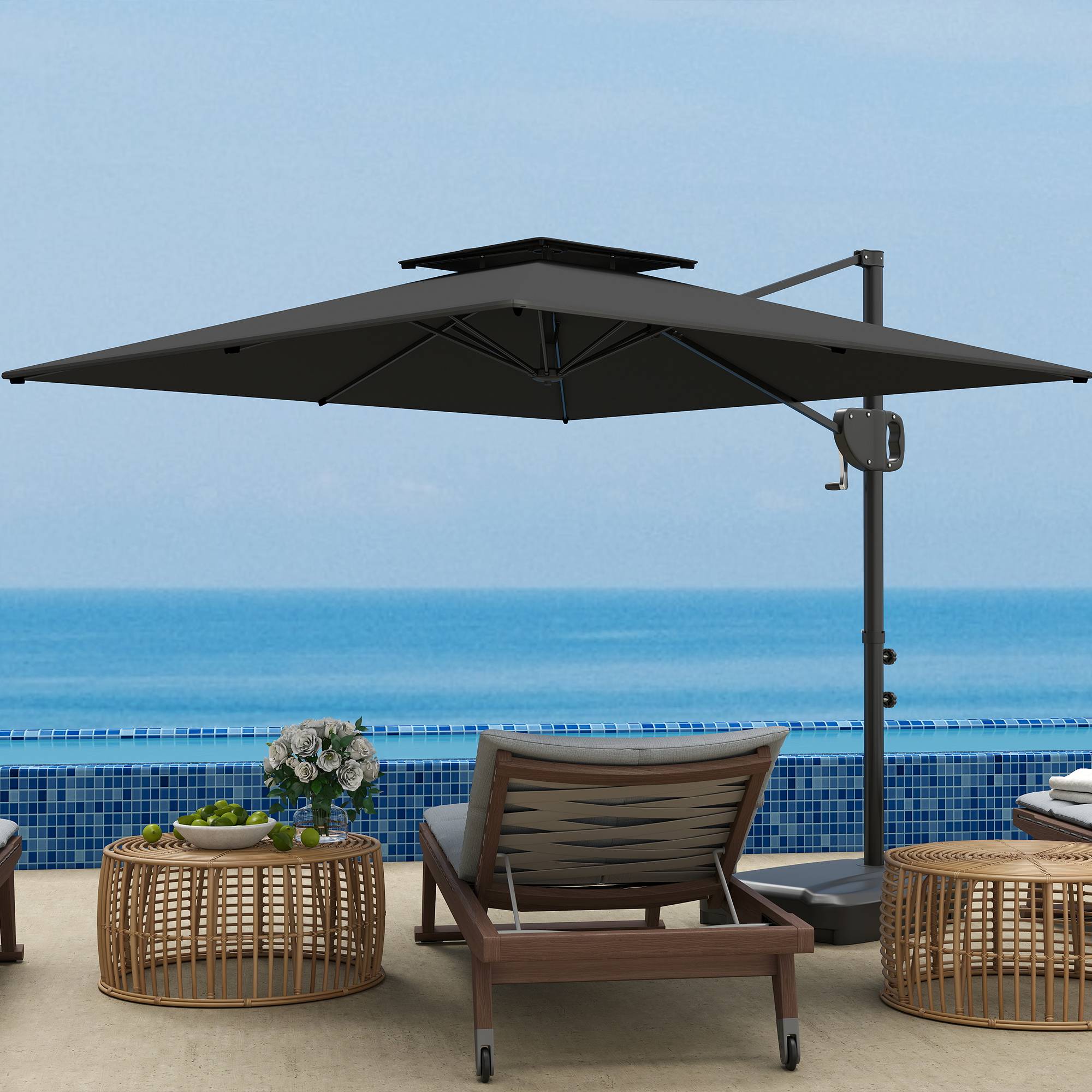 Parasol déporté carré 2,5 x 2,5 m, parasol de jardin extérieur - Polyester Gris foncé fr302 - Image 4