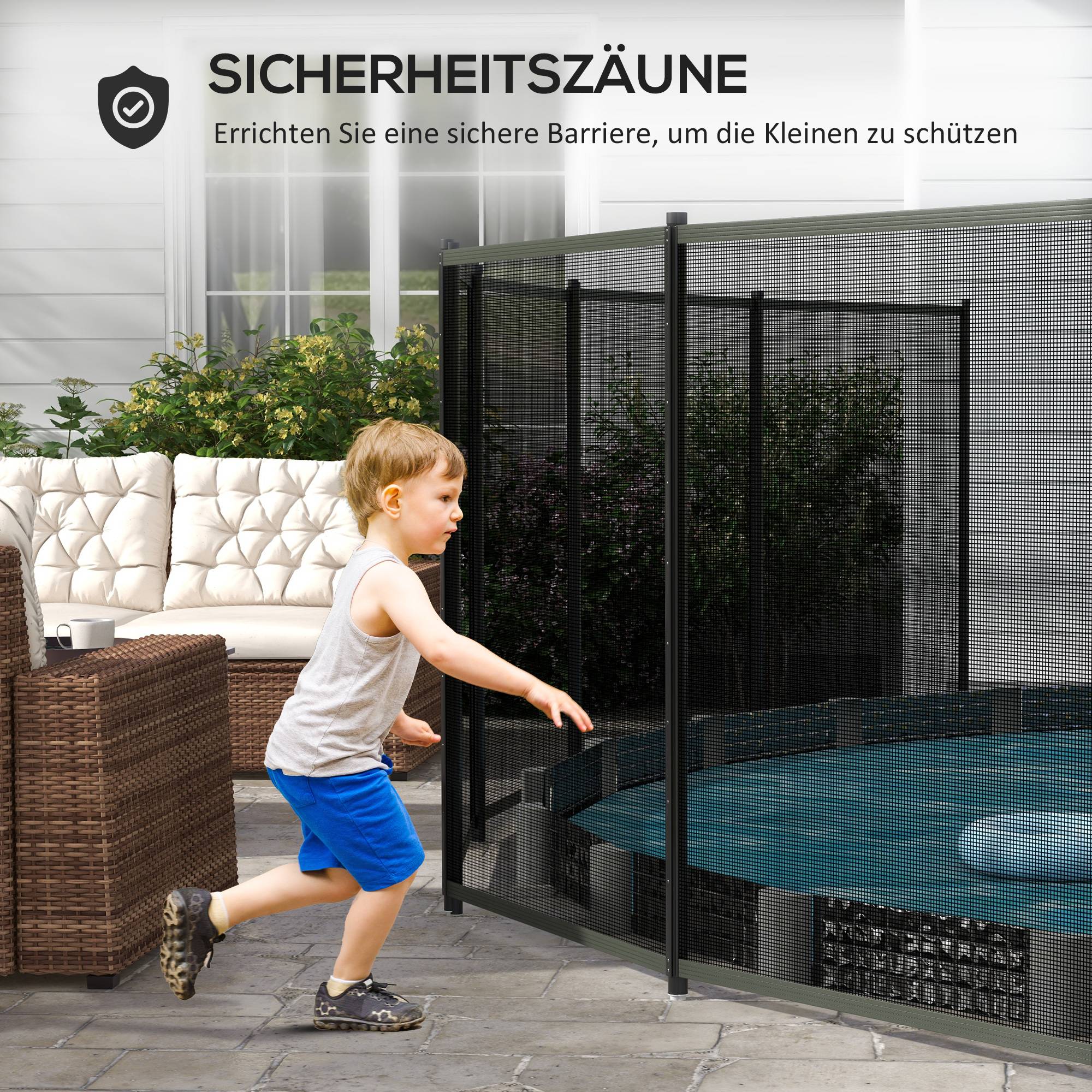 Barrière de sécurité pour piscine, barrière de piscine pour enfants, 4 pièces, aluminium/textileline, 365 x 126 cm, noire - Image 6