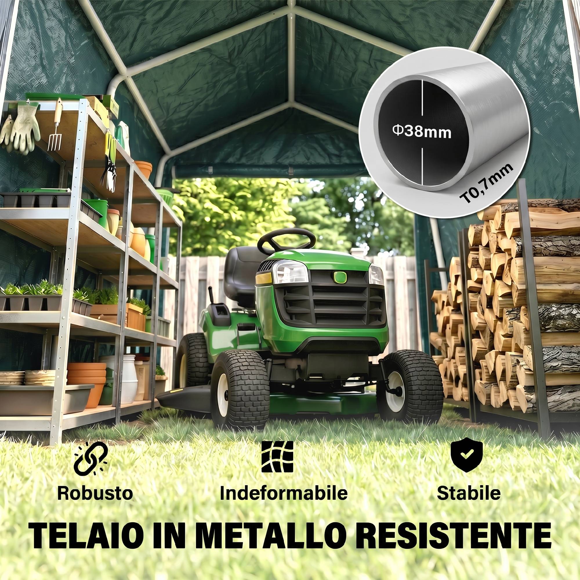 Abri moto extérieur 2,4x2m, tente garage outils métal PE pour moto vélo, vert - Image 6