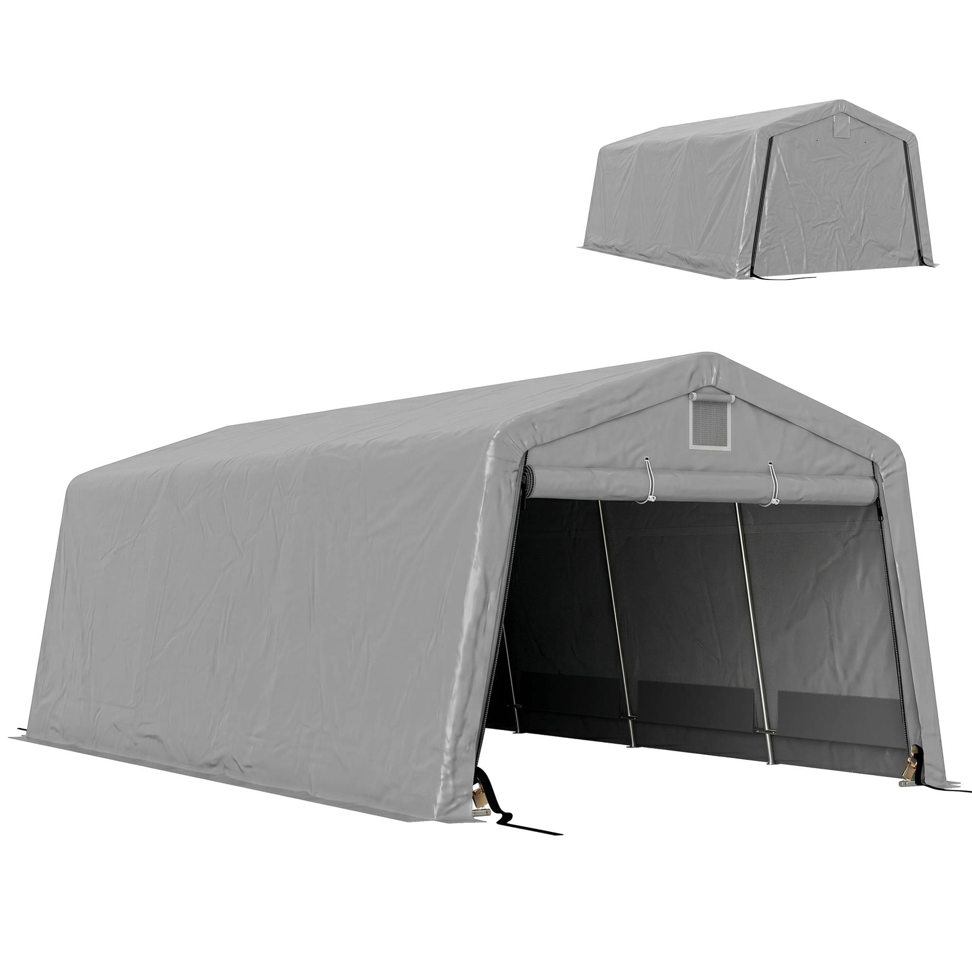 Tente garage carport dim. 6,2L x 3,3l x 2,4H m acier galvanisé robuste PE haute densité 150 g/m² imperméable anti-UV - Image 1