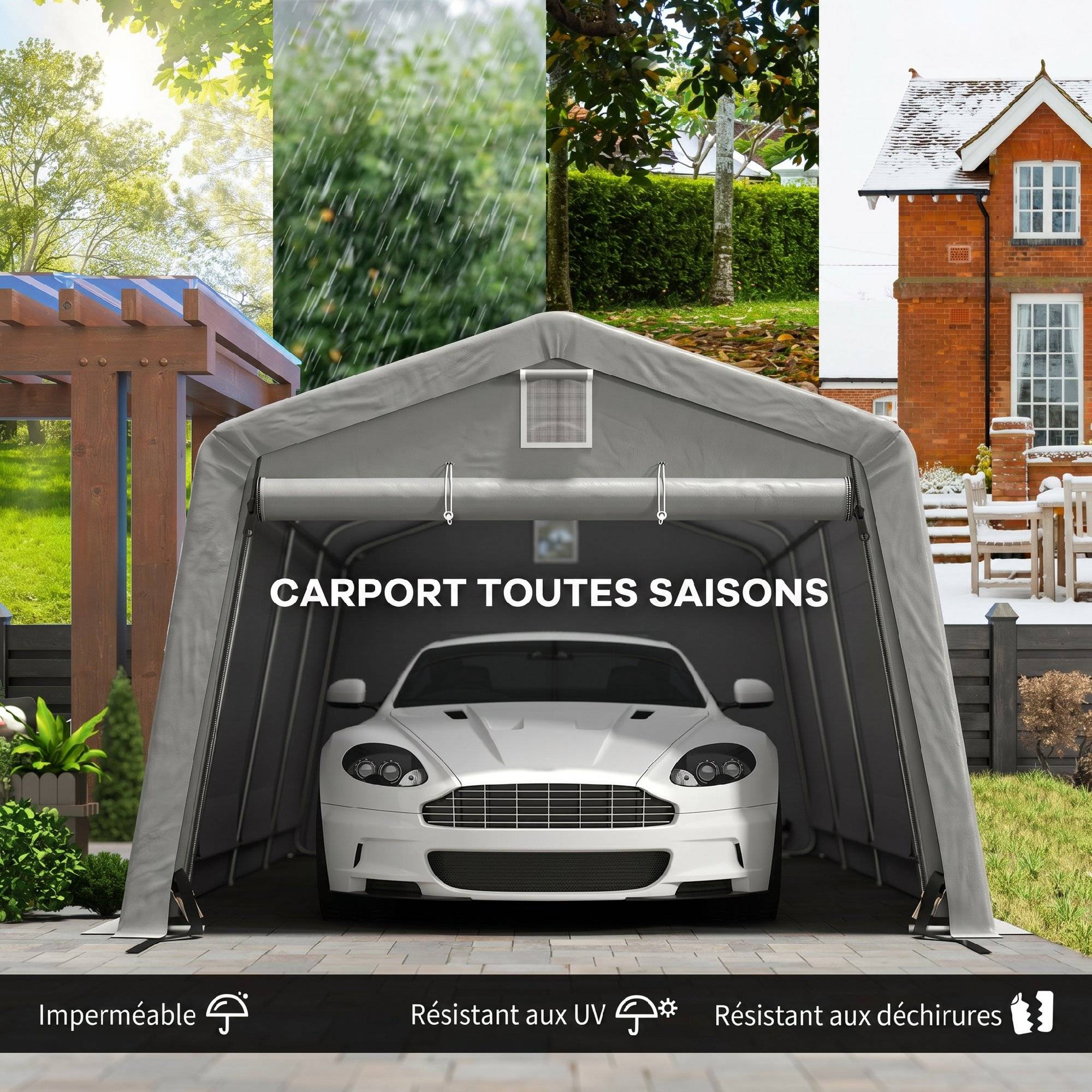 Tente garage carport dim. 6,2L x 3,3l x 2,4H m acier galvanisé robuste PE haute densité 150 g/m² imperméable anti-UV - Image 6