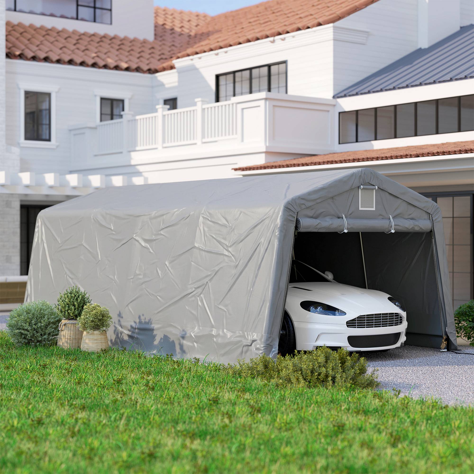 Tente garage carport dim. 6,2L x 3,3l x 2,4H m acier galvanisé robuste PE haute densité 150 g/m² imperméable anti-UV - Image 3