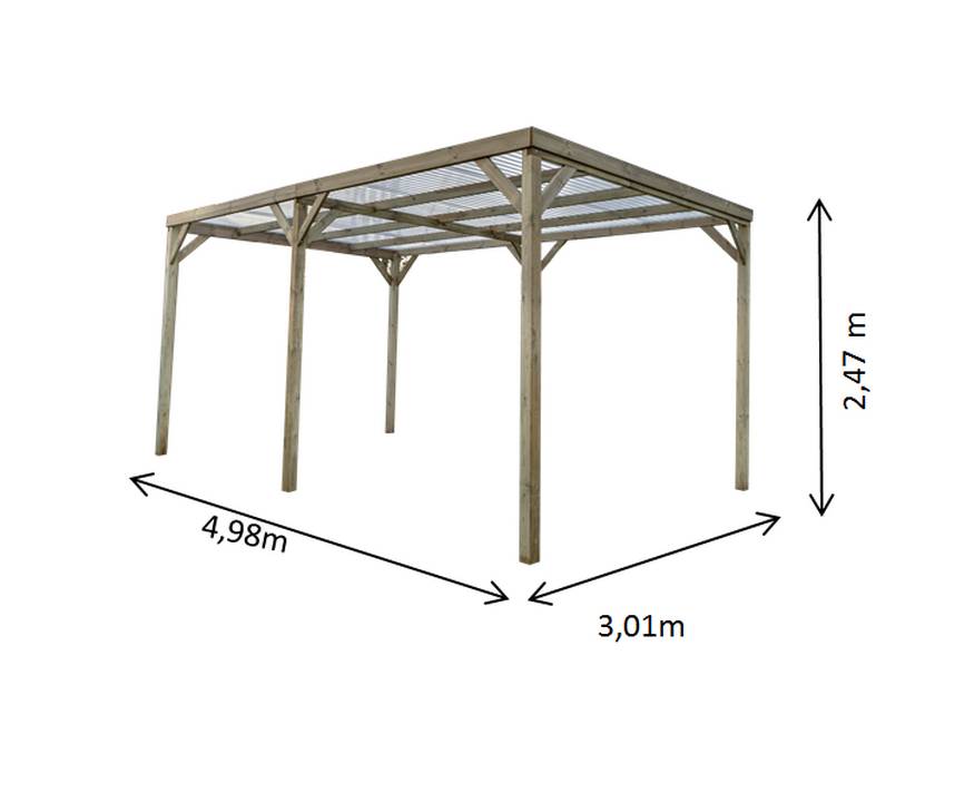 Habrita - Carport Autoclavé toit  plat - S.h.t. : 15,00 m2 - toit tôle PVC Habrita - Image 5