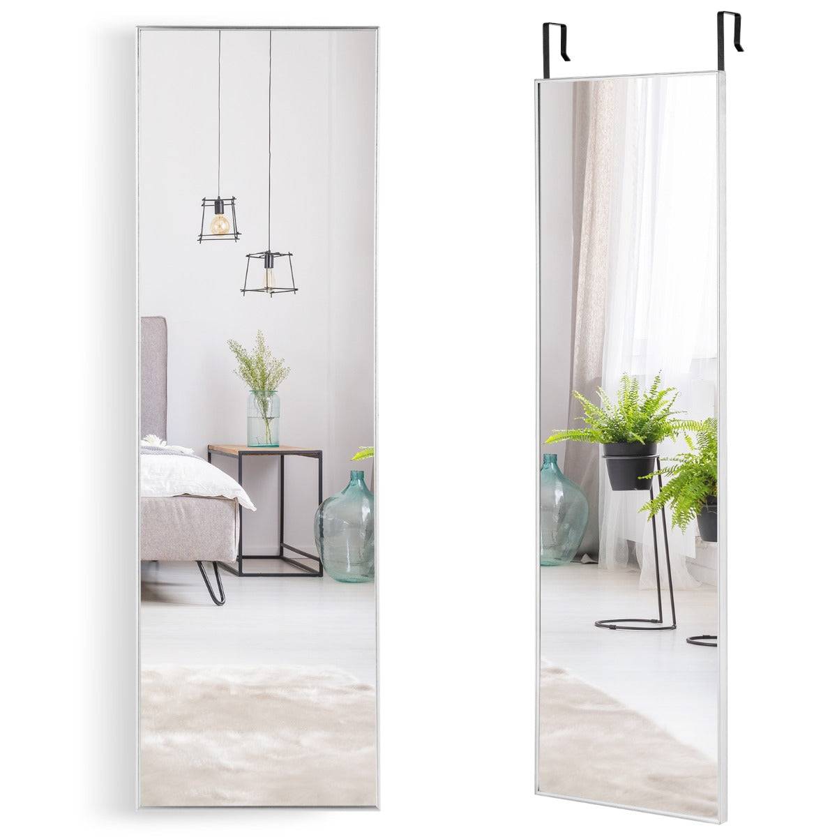 Helloshop26 - Miroir hd psyché mural miroir rectangulaire de grand format 120 x l37 cm cadre argent en alliage d'aluminium - Image 1