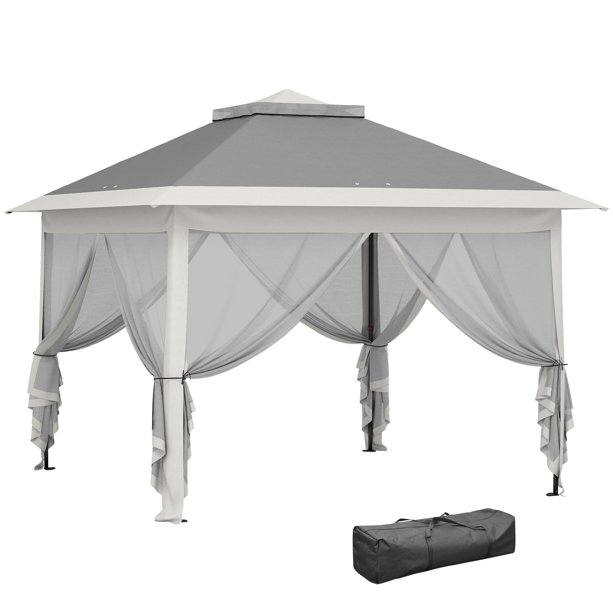 Sans Marque - Tente pliante pop-up 3,3 x 3,3 m, hauteur réglable, double toit, moustiquaires amovibles et sac de transport inclus, gris anti-UV - Image 1