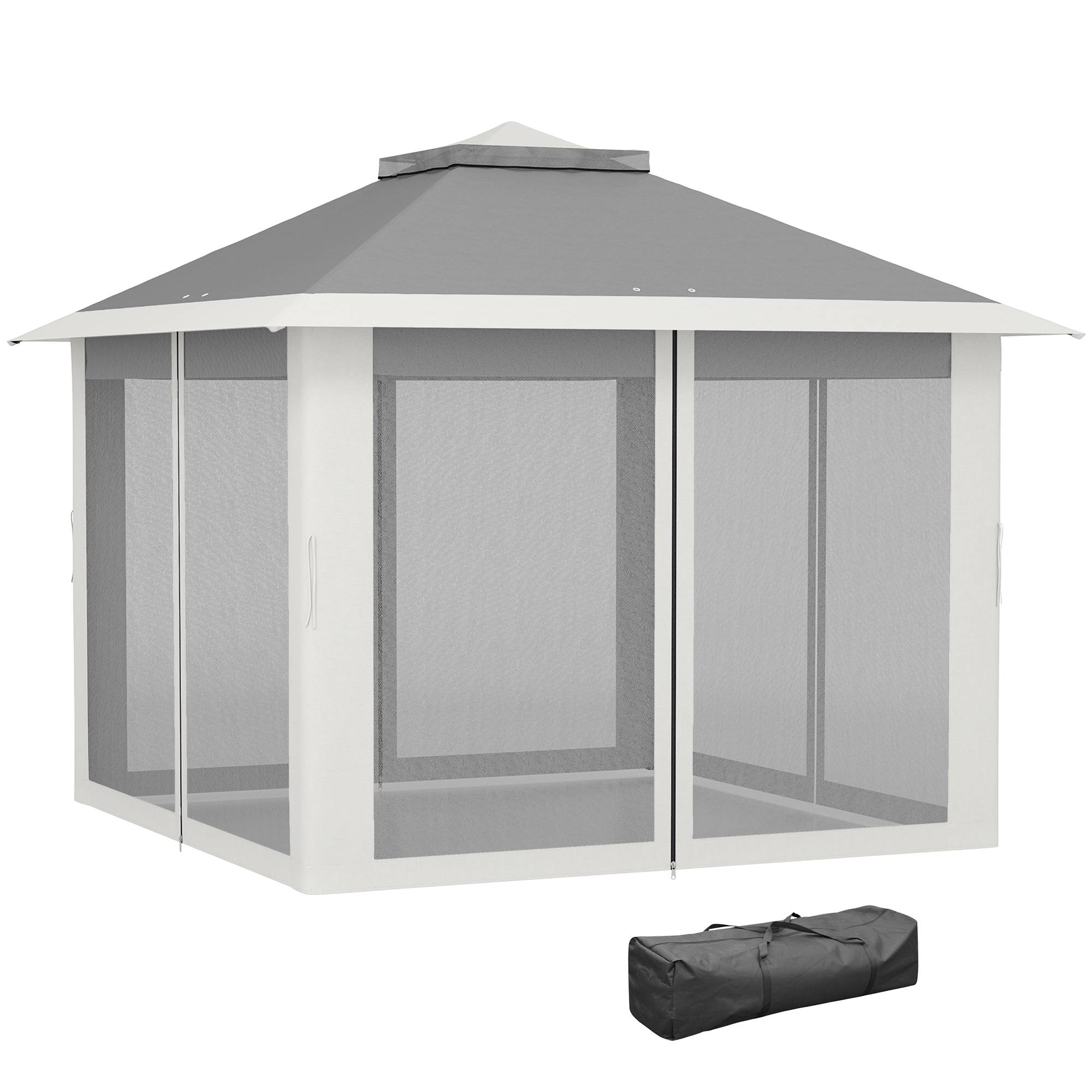 Sans Marque - Tente pliante pop-up 3,3 x 3,3 m, hauteur réglable, double toit, moustiquaires amovibles et sac de transport inclus, gris anti-UV - Image 2