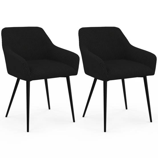 IDMARKET - Lot de 2 chaises de salle à manger, fauteuils de table JANY en velours côtelé noir - Image 2