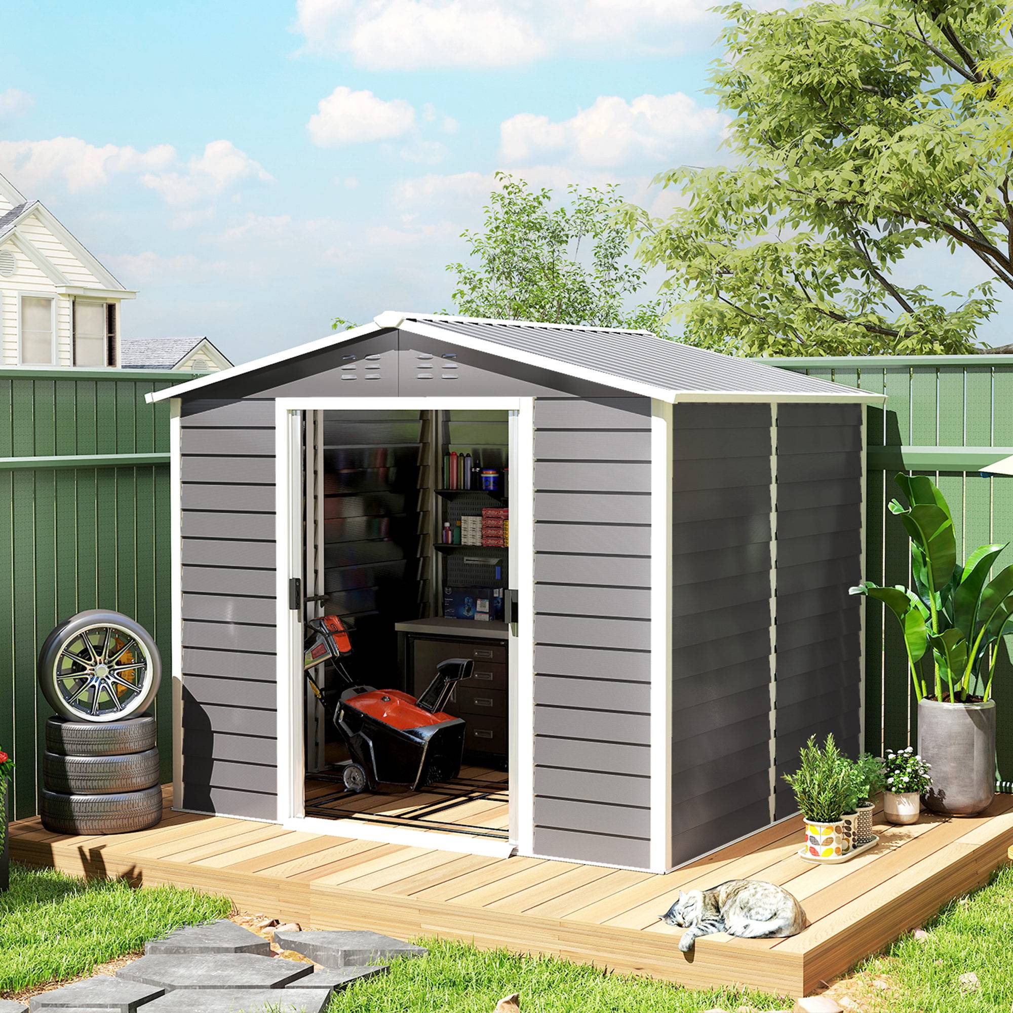 ComfortXL - Abri de jardin acier galvanisé gris clair 240 x 206 x 198 cm portes coulissantes cadenas - ComfortXL Outdoor Living - Image 4