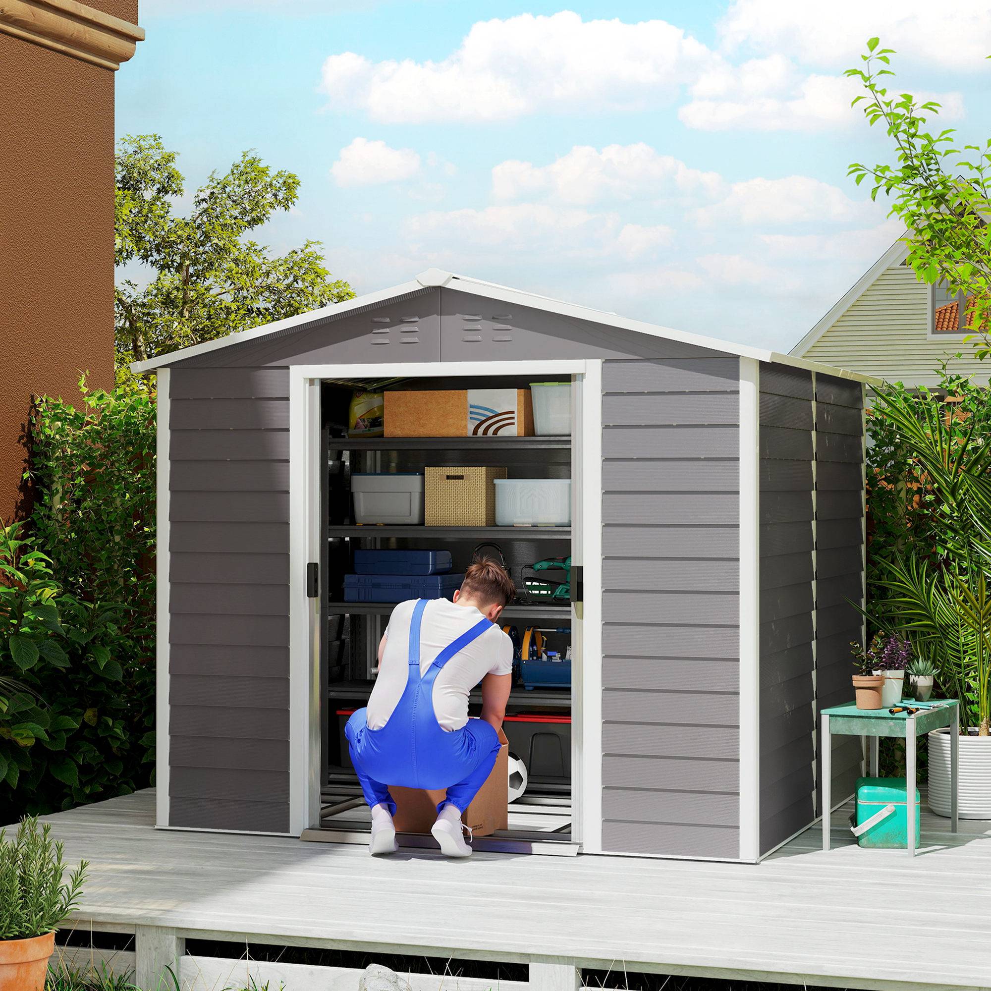 ComfortXL - Abri de jardin acier galvanisé gris clair 240 x 206 x 198 cm portes coulissantes cadenas - ComfortXL Outdoor Living - Image 3