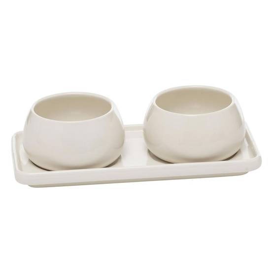 Service Apéritif 3 Pièces "Nora" 20cm Blanc - Image 1