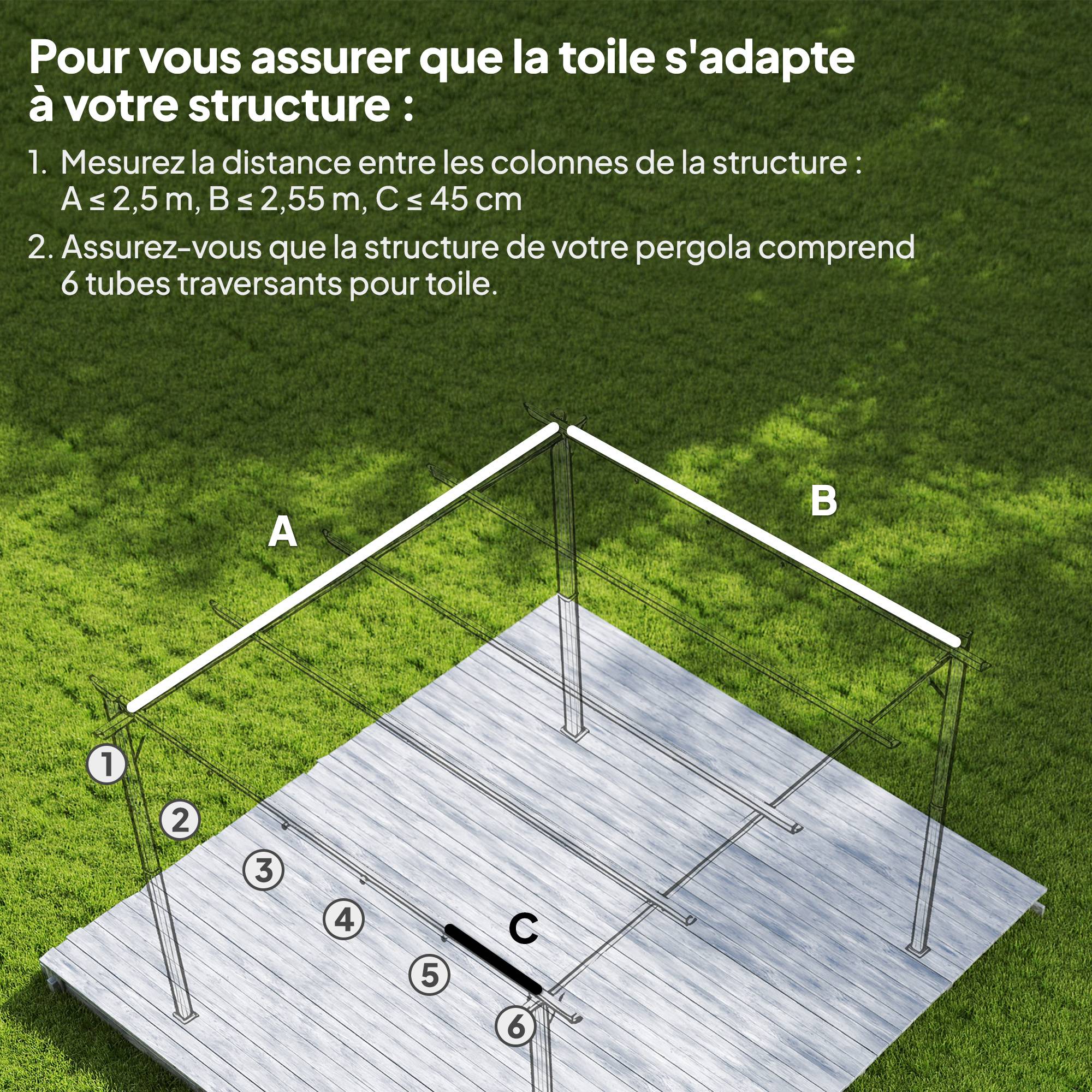 Toile de toit pour pergola tonnelle rétractable de 3 x 3 m - toile uniquement 250 x 255 cm gris clair - Image 6