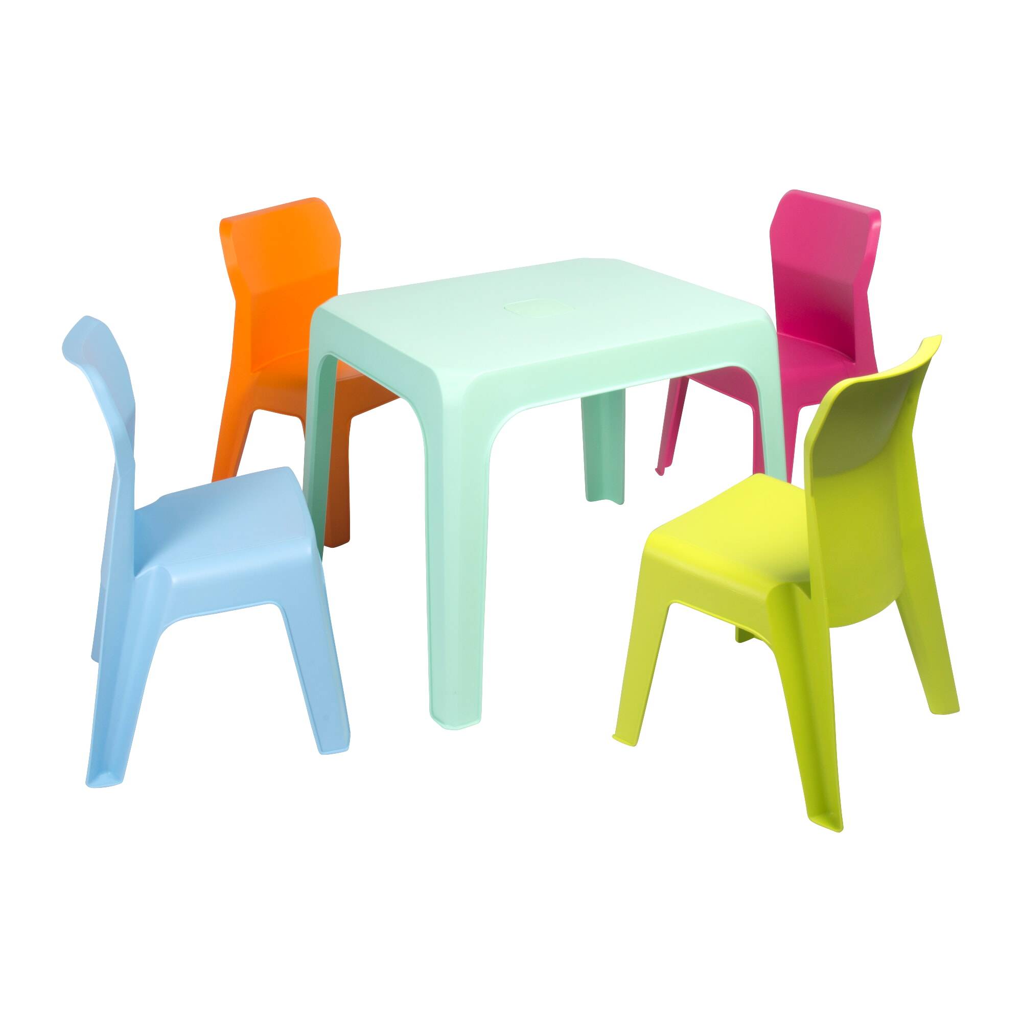 Set 4+1 chaises-table pour enfants intérieur, extérieur bleu ciel/fuchsia/orange/vert citron/menthe JAN garbar - Image 1