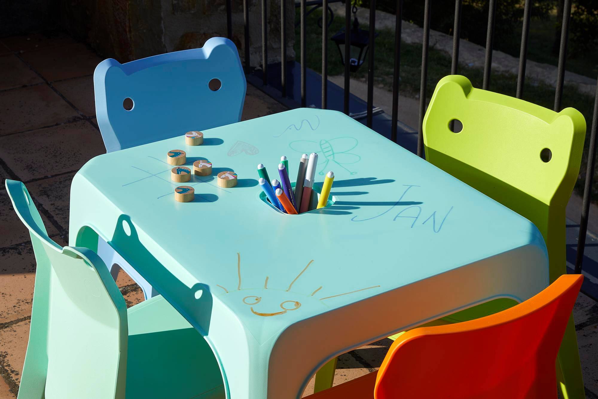 Set 4+1 chaises-table pour enfants intérieur, extérieur bleu ciel/fuchsia/orange/vert citron/menthe JAN garbar - Image 6