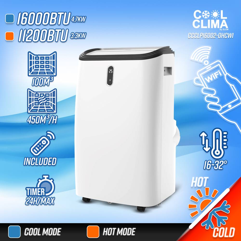 Cool Clima - Climatiseur mobile réversible chaud/froid 16000BTU  4.7KW avec fonction Wifi et télécommande - Cool Clima - Image 2