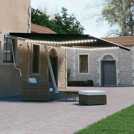 Vidaxl - Auvent manuel rétractable avec LED 500x300 cm Anthracite vidaXL 3069584 - Image 1