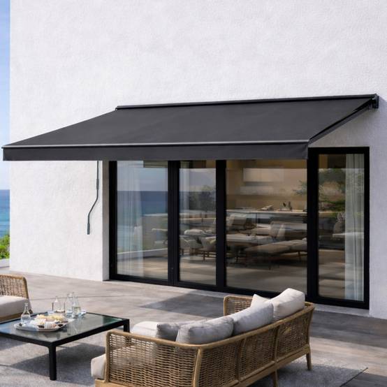 Store banne manuel 3,95 x 3 m en aluminium avec toile gris ADRO - Image 2