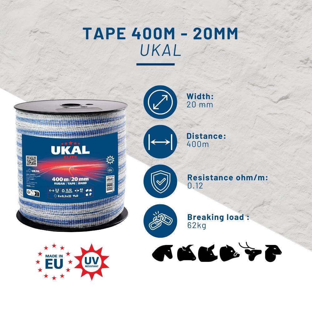 Ukal - Ruban 20mm blanc et bleu ELITE 400m UKAL - Image 2