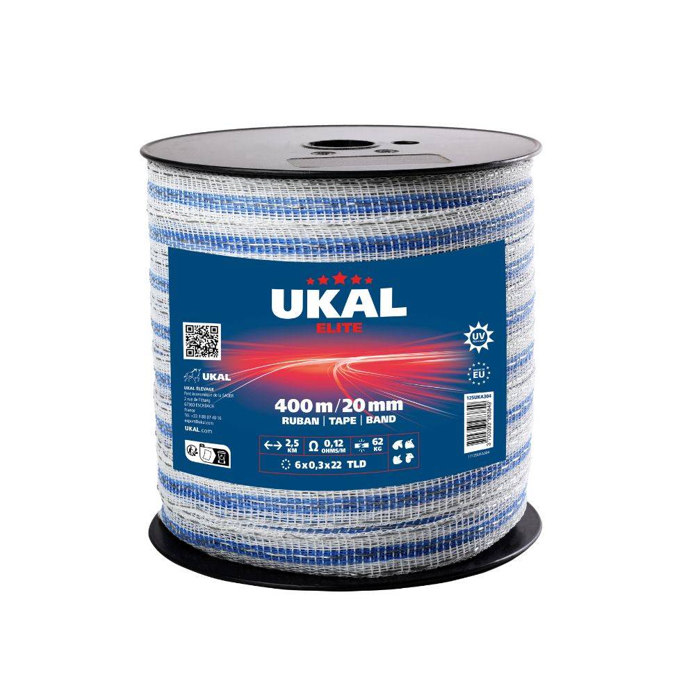 Ukal - Ruban 20mm blanc et bleu ELITE 400m UKAL - Image 1