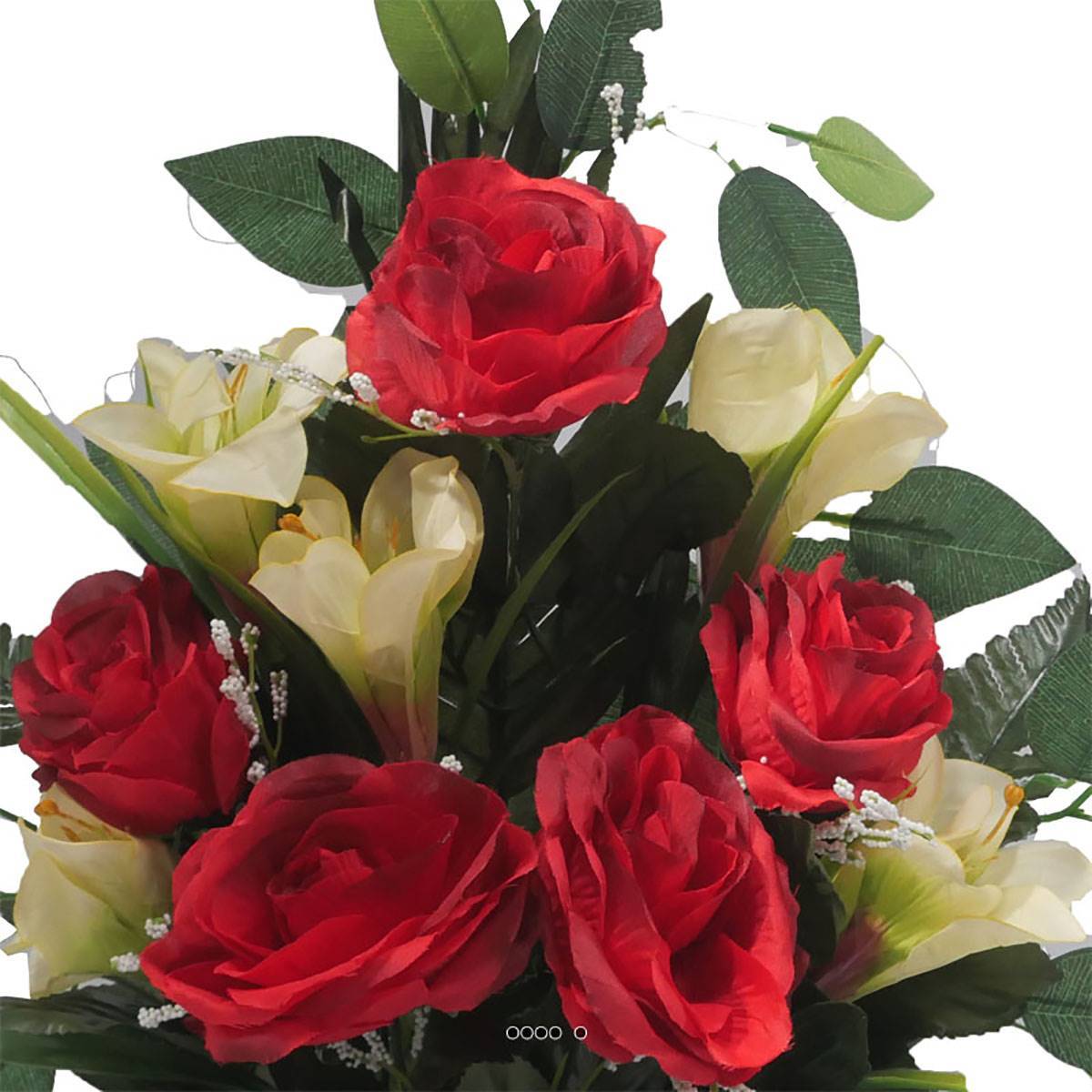 Artificielles - Jardinière fleurs artificielles cimetière roses, lys et ficus Rouge - couleur: Rouge - Image 3