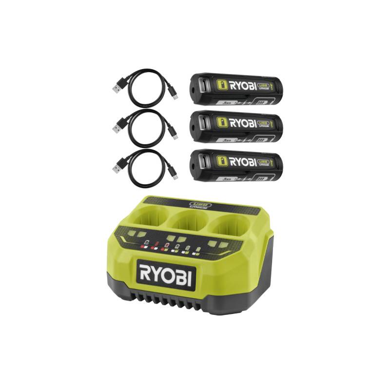 Ryobi - Pack RYOBI 4V Chargeur séquentiel 3 ports RC43P - 2,0Ah - 3 batteries 3,0Ah - Image 1