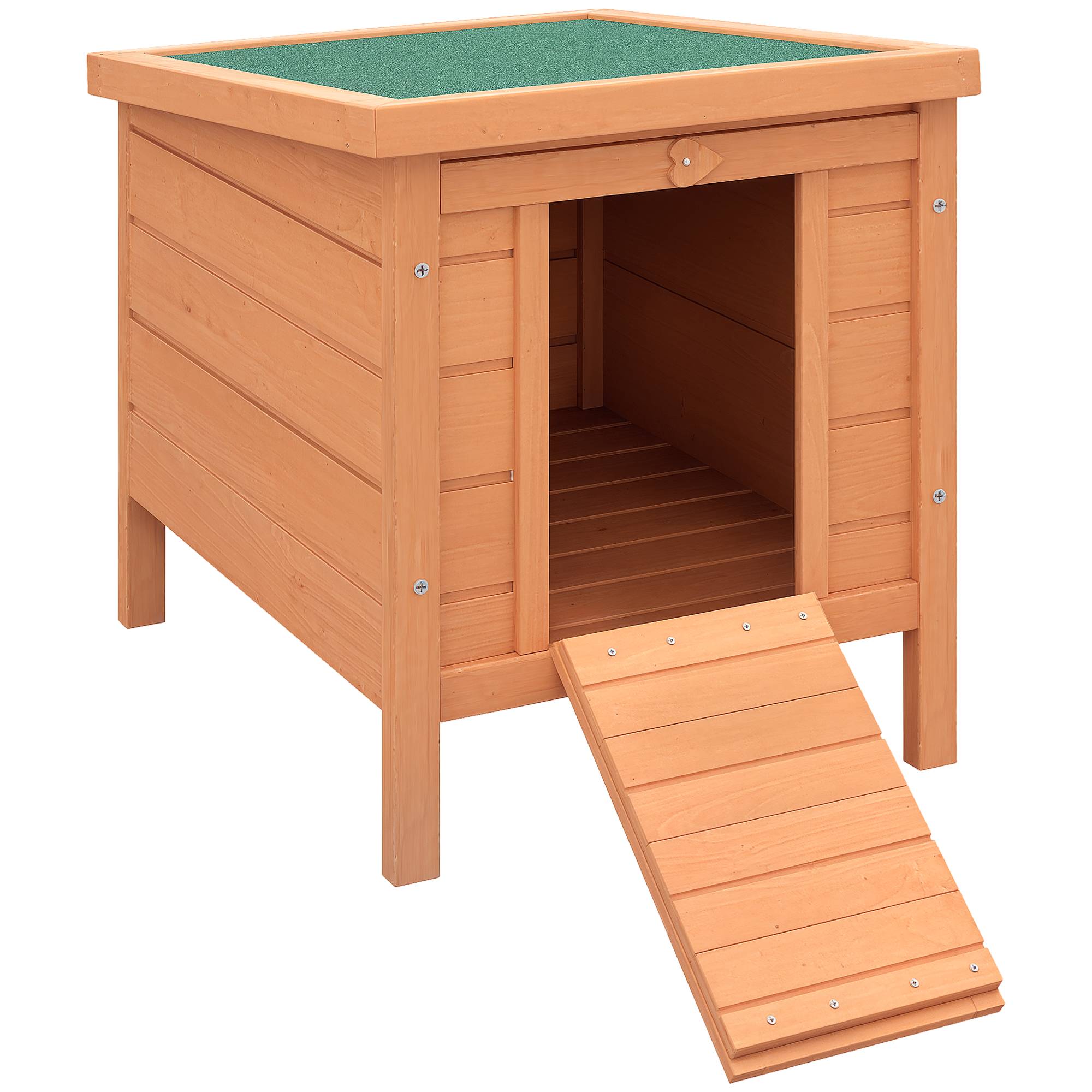 Sans Marque - Conejera madera exterior jaula caseta roedores mascotas pequeñas techo asfáltico abrir rampa antideslizante 42x51x43 cm natural - Image 1