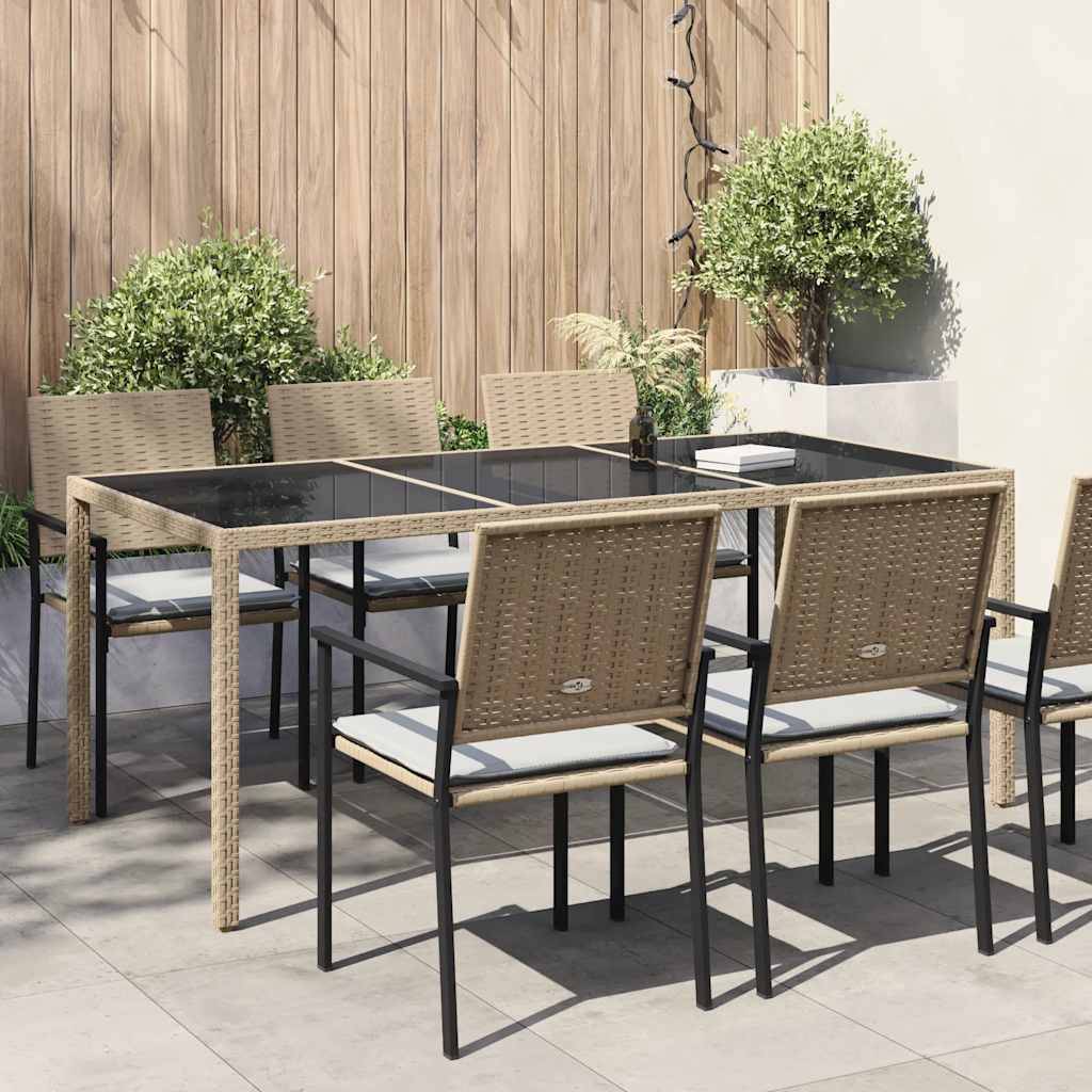 PANGIVO - Table de jardin résine tressée beige verre trempé 190 x 90 x 75 cm - PANGIVO - Image 1