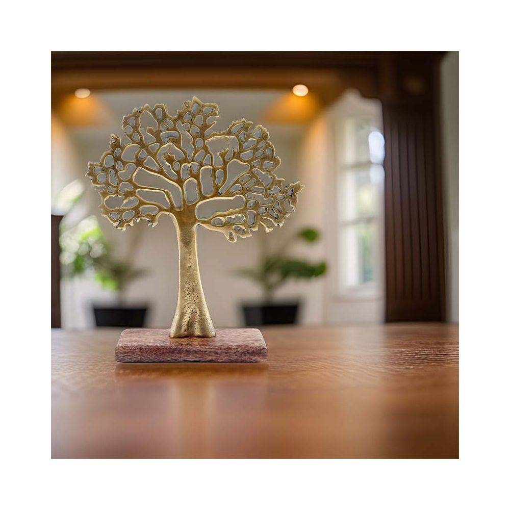 Sil - Arbre décoratif en aluminium doré et bois de manguier Arbre de vie Taille 1 - Image 2