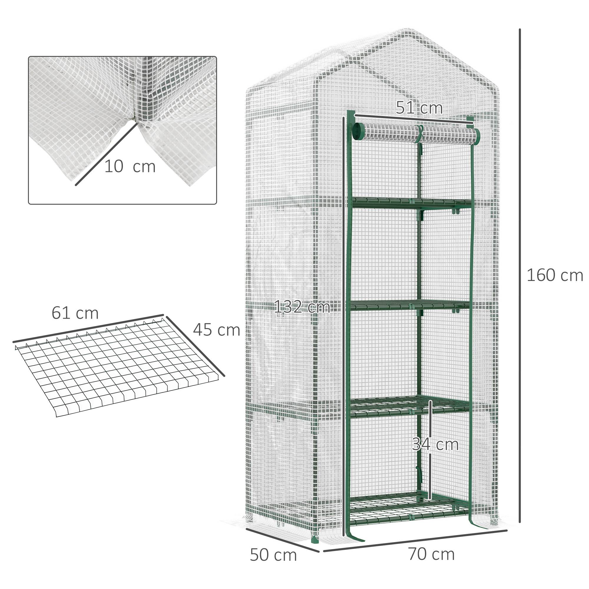ComfortXL - Mini serre de jardin acier galvanisé 70 x 50 x 160 cm blanche 4 niveaux porte enroulable - ComfortXL Outdoor Living - Image 4