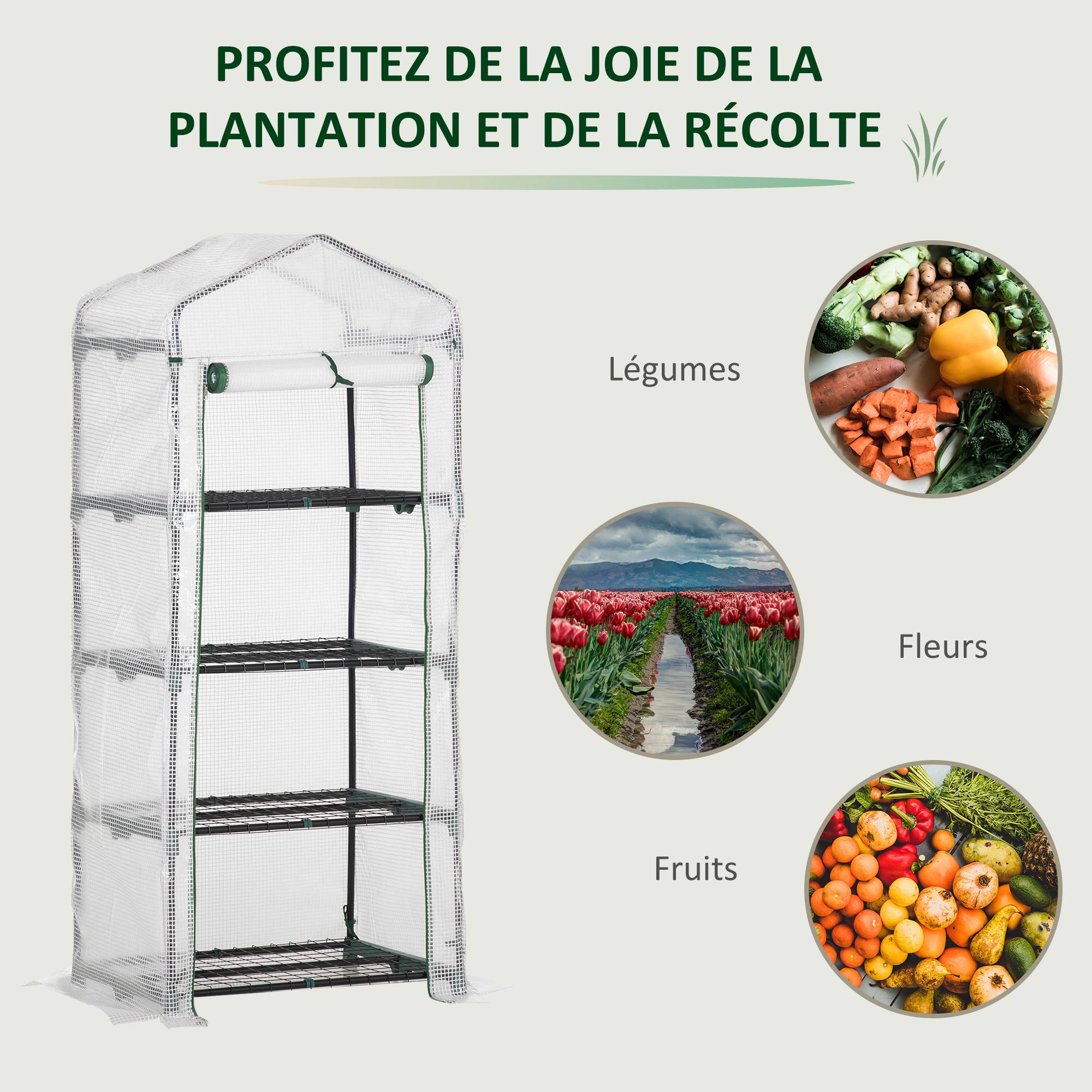 ComfortXL - Mini serre de jardin acier galvanisé 70 x 50 x 160 cm blanche 4 niveaux porte enroulable - ComfortXL Outdoor Living - Image 8