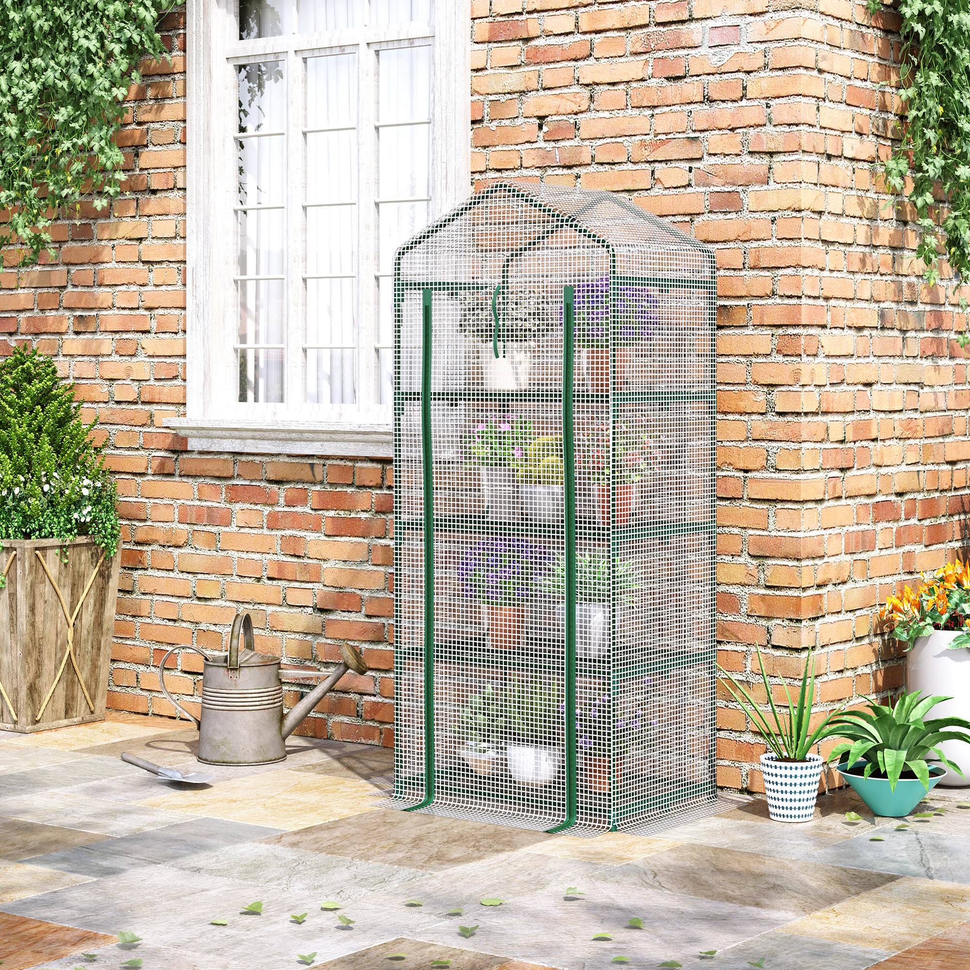 ComfortXL - Mini serre de jardin acier galvanisé 70 x 50 x 160 cm blanche 4 niveaux porte enroulable - ComfortXL Outdoor Living - Image 3
