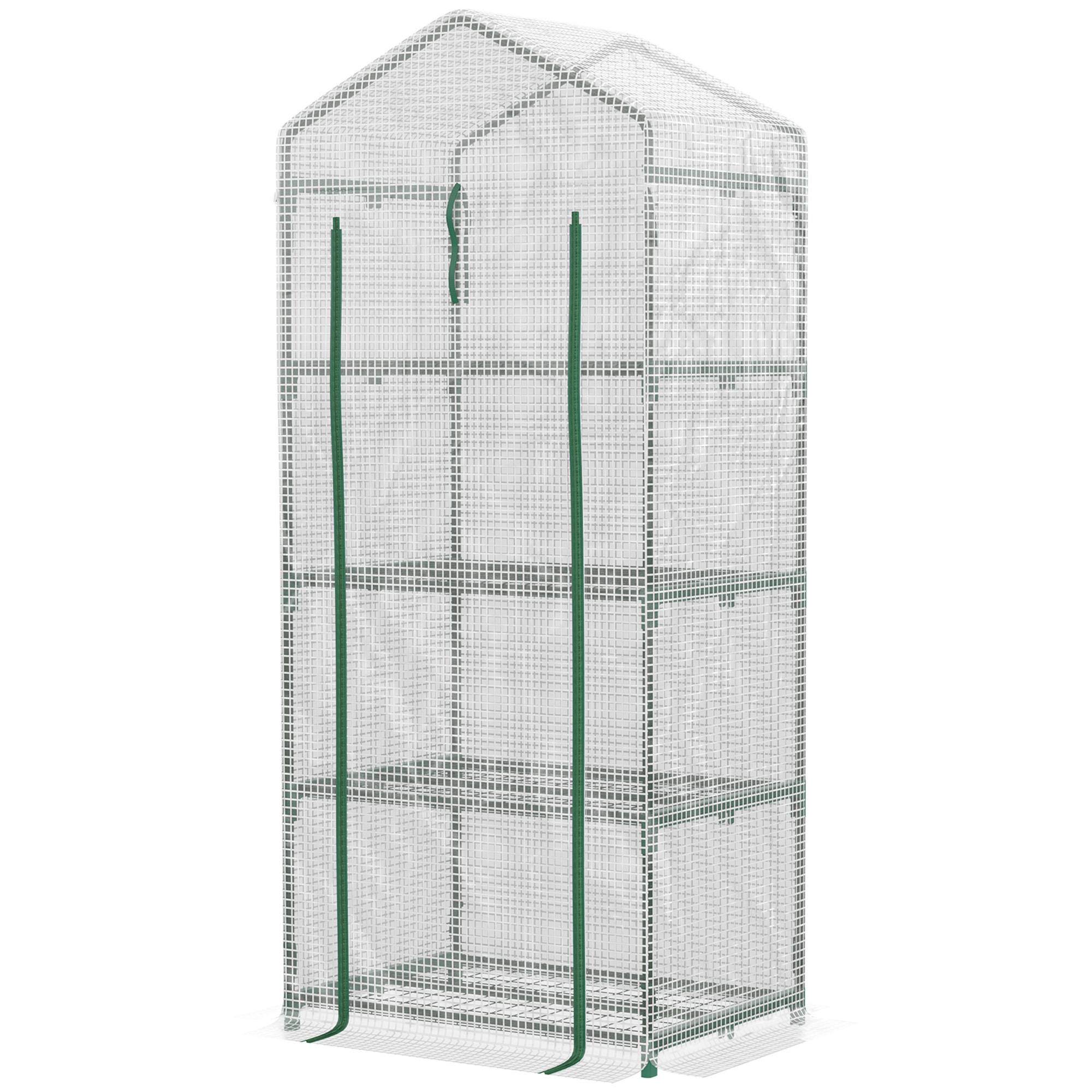 ComfortXL - Mini serre de jardin acier galvanisé 70 x 50 x 160 cm blanche 4 niveaux porte enroulable - ComfortXL Outdoor Living - Image 2