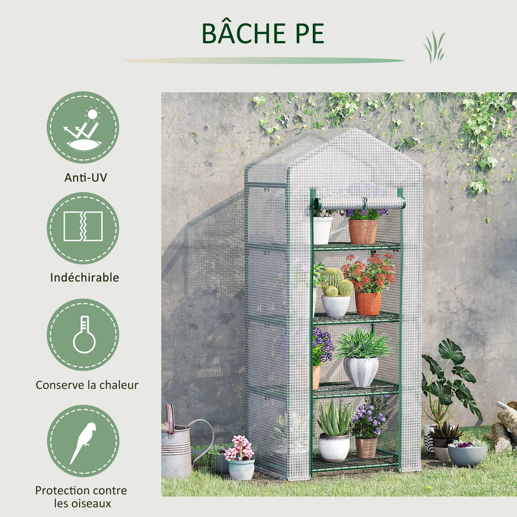 ComfortXL - Mini serre de jardin acier galvanisé 70 x 50 x 160 cm blanche 4 niveaux porte enroulable - ComfortXL Outdoor Living - Image 6