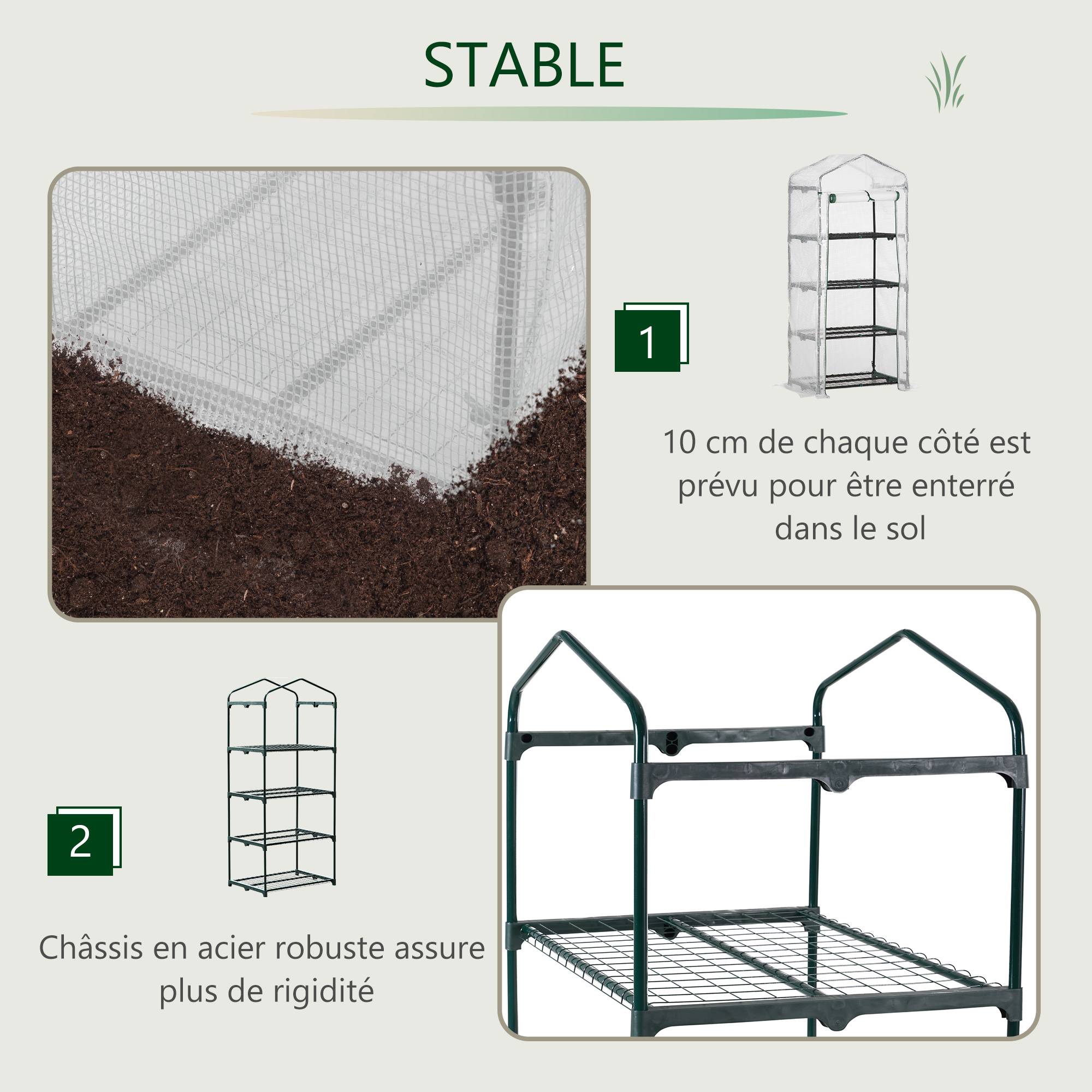 ComfortXL - Mini serre de jardin acier galvanisé 70 x 50 x 160 cm blanche 4 niveaux porte enroulable - ComfortXL Outdoor Living - Image 5