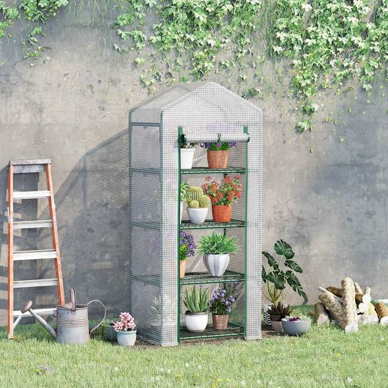 ComfortXL - Mini serre de jardin acier galvanisé 70 x 50 x 160 cm blanche 4 niveaux porte enroulable - ComfortXL Outdoor Living - Image 1
