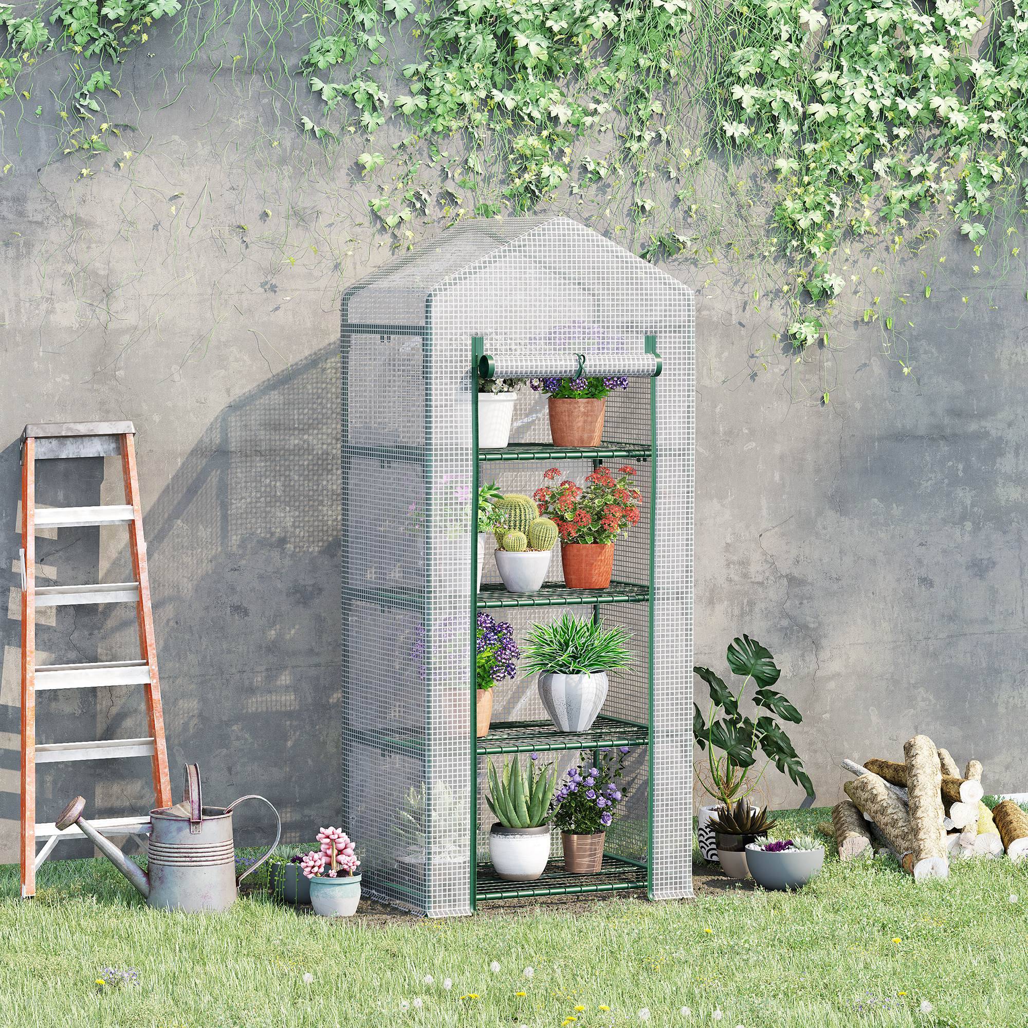 ComfortXL - Mini serre de jardin acier galvanisé 70 x 50 x 160 cm blanche 4 niveaux porte enroulable - ComfortXL Outdoor Living - Image 1