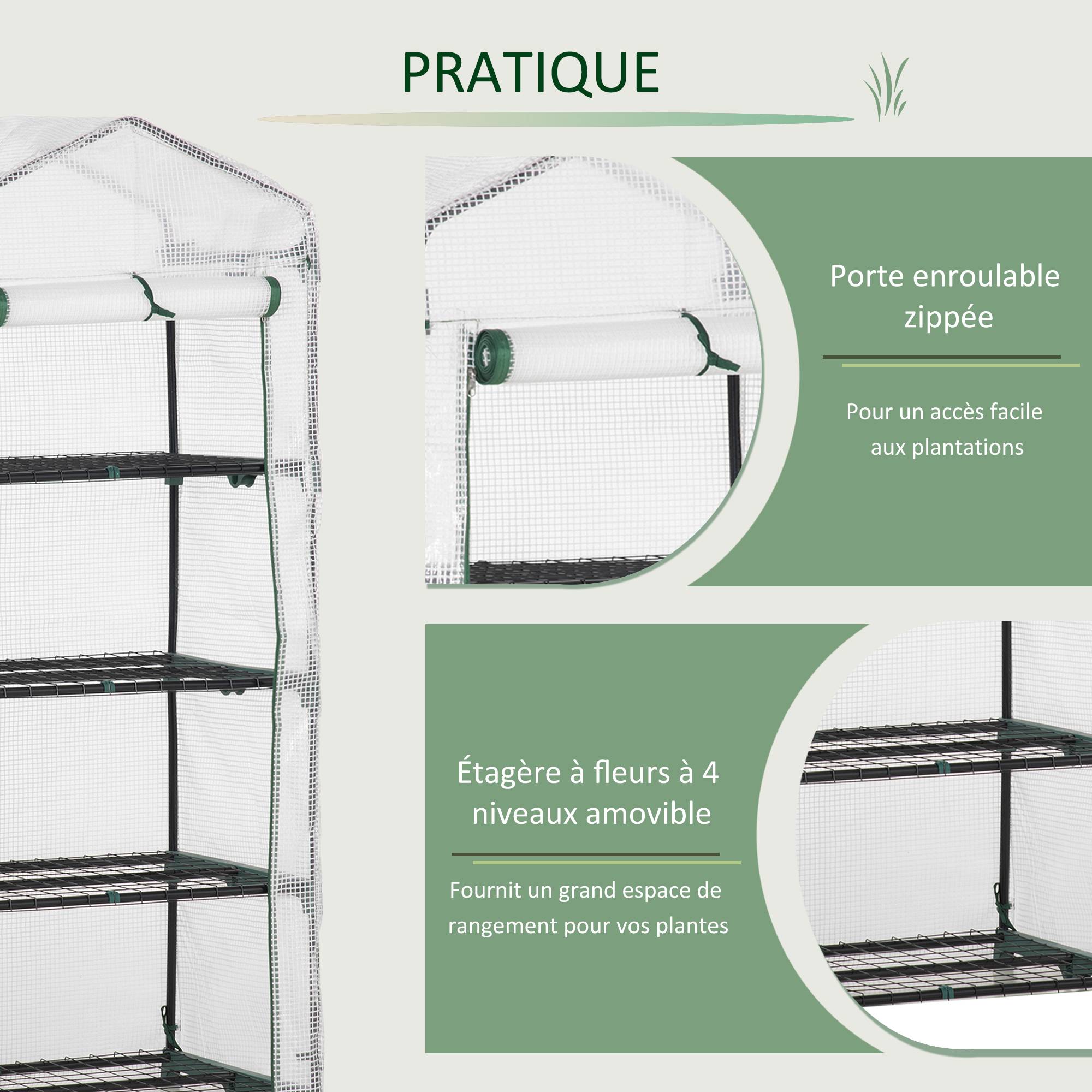 ComfortXL - Mini serre de jardin acier galvanisé 70 x 50 x 160 cm blanche 4 niveaux porte enroulable - ComfortXL Outdoor Living - Image 7