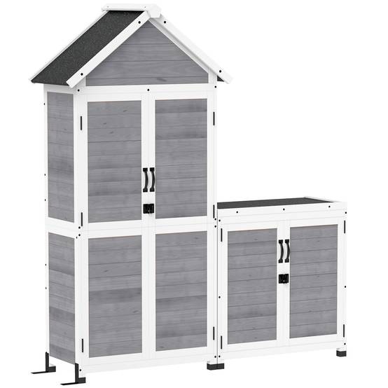ComfortXL - Armoire de jardin sapin 89 x 51 x 182 cm gris clair rangement extérieur étagères réglables toit bitumé - Image 10