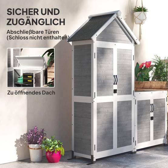 ComfortXL - Armoire de jardin sapin 89 x 51 x 182 cm gris clair rangement extérieur étagères réglables toit bitumé - Image 8
