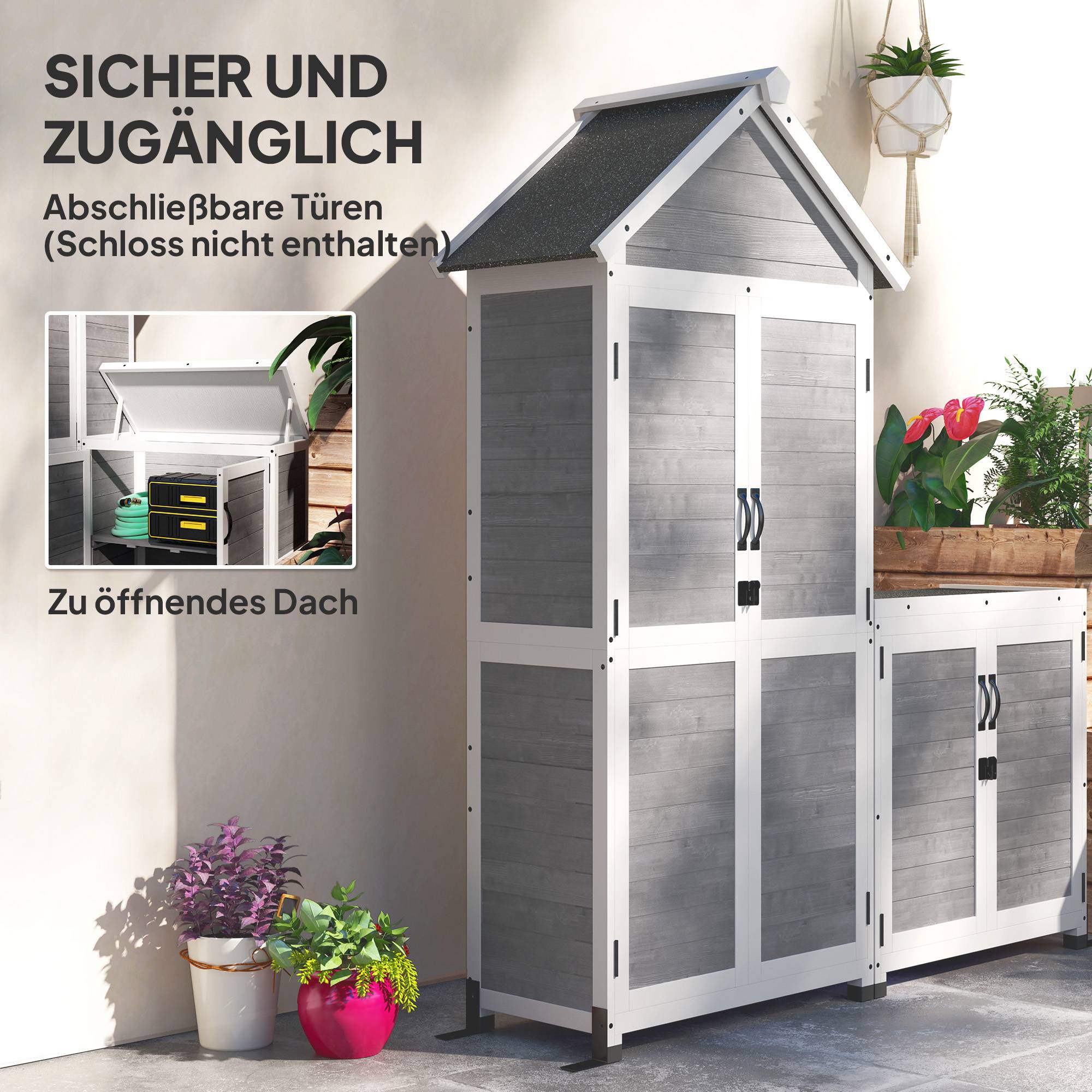 ComfortXL - Armoire de jardin sapin 89 x 51 x 182 cm gris clair rangement extérieur étagères réglables toit bitumé - Image 8