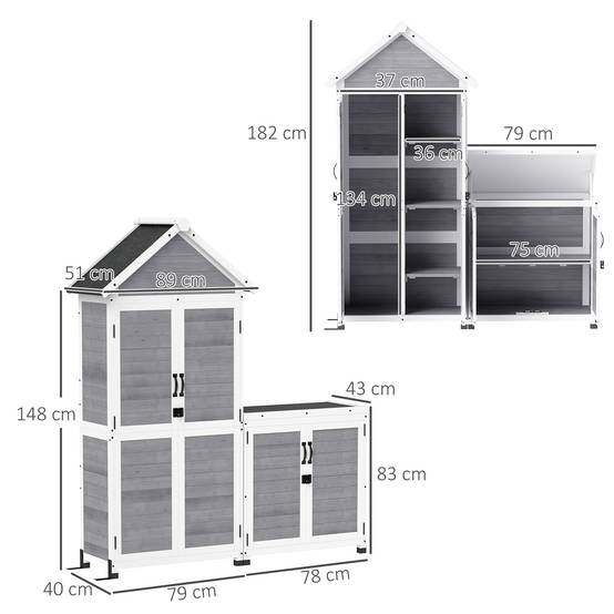 ComfortXL - Armoire de jardin sapin 89 x 51 x 182 cm gris clair rangement extérieur étagères réglables toit bitumé - Image 3
