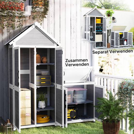 ComfortXL - Armoire de jardin sapin 89 x 51 x 182 cm gris clair rangement extérieur étagères réglables toit bitumé - Image 4